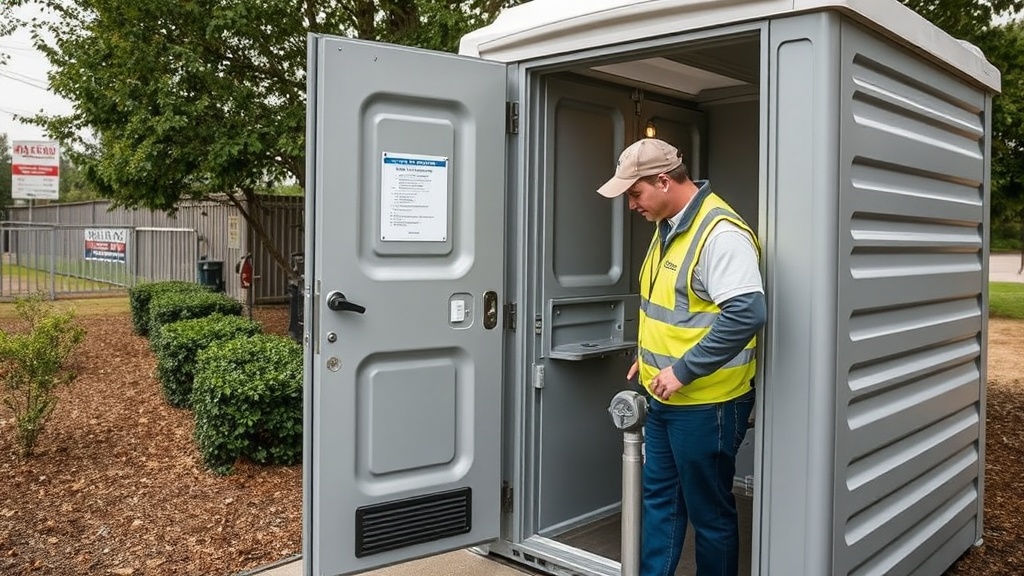 Person on crutches using accessible facilities at outdoor event