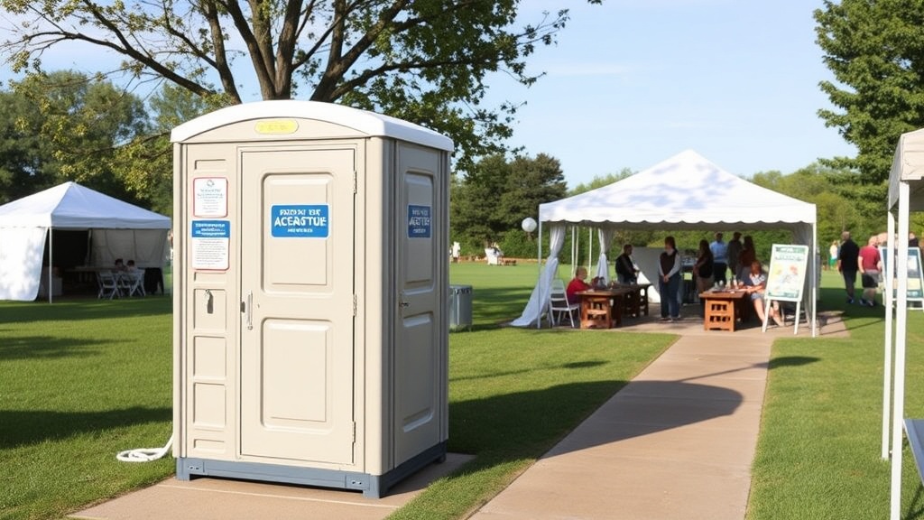 Event coordinator checking ADA accessibility compliance at outdoor event