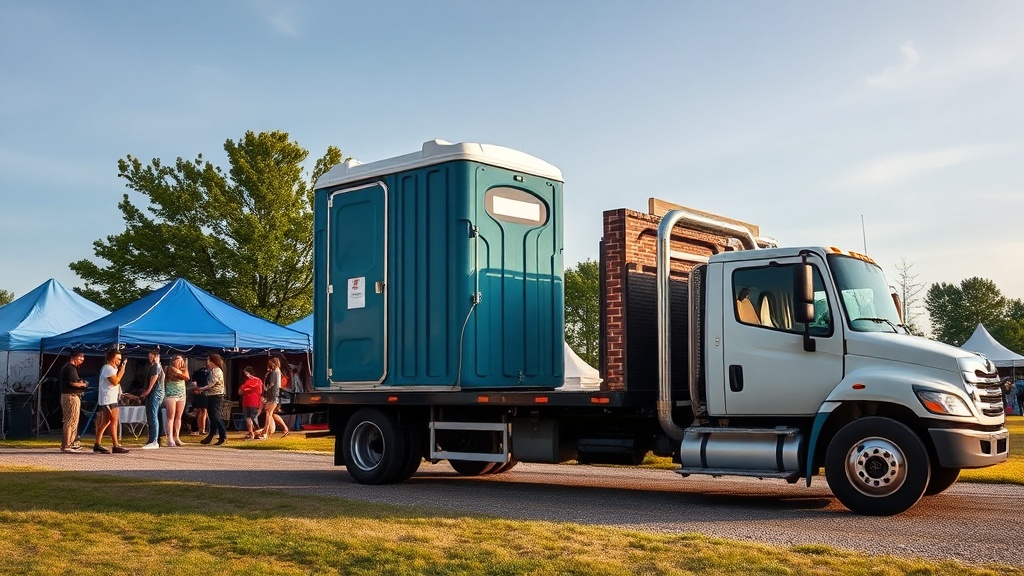Portable toilet being delivered quickly to outdoor event venue