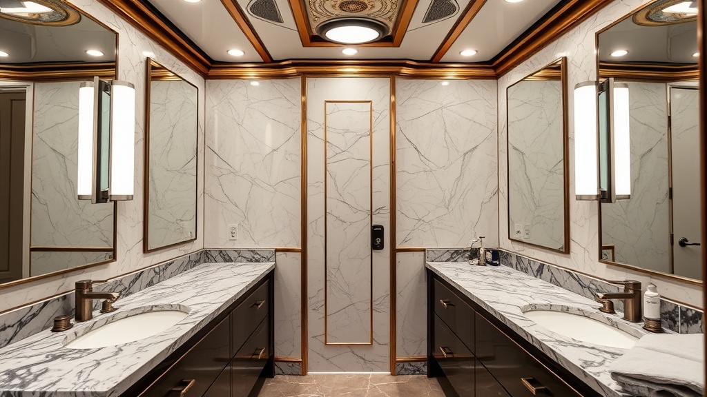 Various luxury restroom trailers showing different size and price options