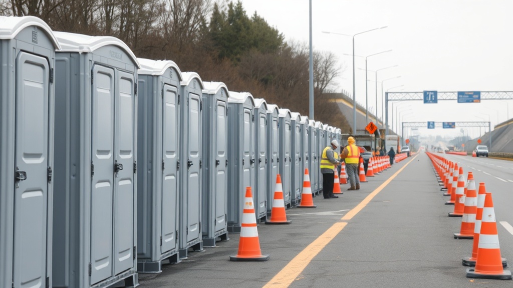 Strategically placed portable toilets on organized construction site layout