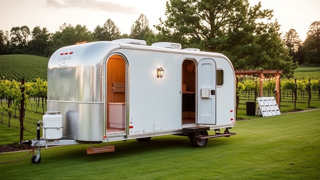 Luxury restroom trailer at beautiful vineyard wedding venue