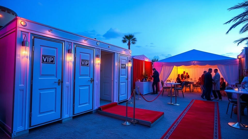 Premium VIP restroom trailer at exclusive outdoor event