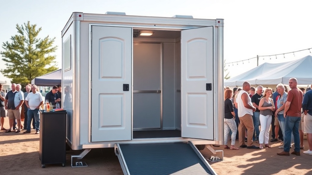 ADA compliant handicap accessible portable toilet with wheelchair ramp - inclusive restroom solution